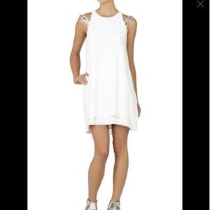 BCBG MAxAzria Selina Layered Aline White Gemmed Dress